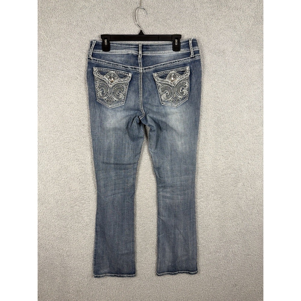 APT 9 Y2K Womens Bootcut Jeans Embroidered Rhinestone Pocket Stretch Denim 32x32
